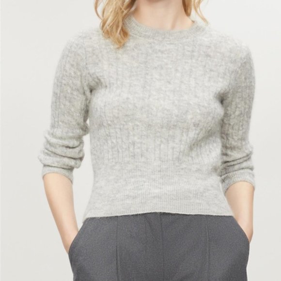 Sandro Gray Cable Knit Crewneck Sweater - Picture 3 of 7